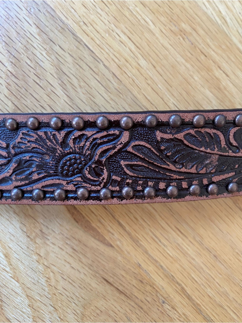 Copper-Tone Tooled Western Belt with Rhinestone Buckle - Women - Picture 3 of 6